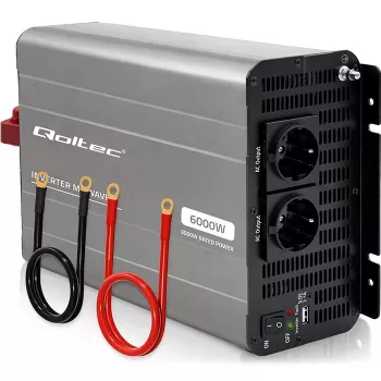 Qoltec modifikuotos sinusoidės įtampos keitiklis 12V į 230V 3000W/6000W su USB, suderinamas su LiFePO4 GEL AGM
