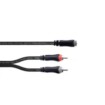 Cordial 14889 audio Y-adapterio kabelis 3,5 mm stereo jack moteriška – 2x RCA moteriška, 0,3 m, juodas PVC dvigubas kabelis
