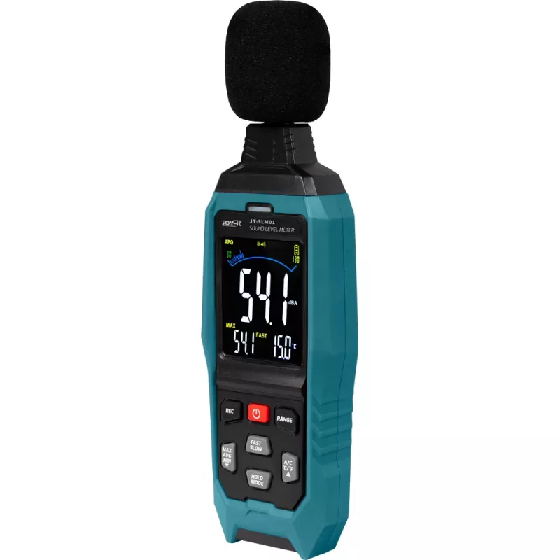 JOY-IT JT-SLM01 garso lygio matuoklis su spalvotu ekranu ir duomenų registratoriumi, 30-130 dB, 31,5 Hz - 8 kHz