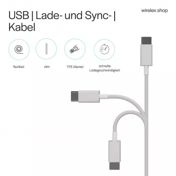 Flexline USB įkrovimo ir sinchronizavimo kabelis, USB-A į USB-C, 2.0, ABS, baltas, 0,5m (FL31-13040)