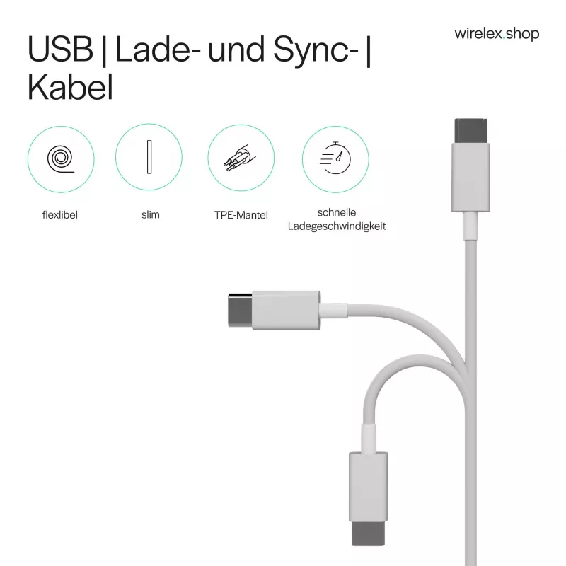 Flexline USB įkrovimo ir sinchronizavimo kabelis, USB-A į USB-C, 2.0, ABS, baltas, 0,5m (FL31-13040)