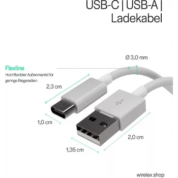 FLEXLINE FL31-13043 USB-A į USB-C įkrovimo ir sinchronizavimo kabelis, 2.0, ABS, baltas, 2 m