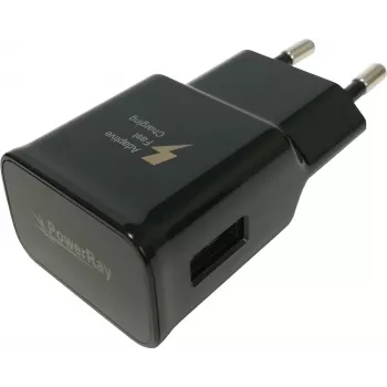 PowerRay PR-TA20EBE EU 2 kontaktų USB sieninis įkroviklis, 5V/2A, juodas, urminis