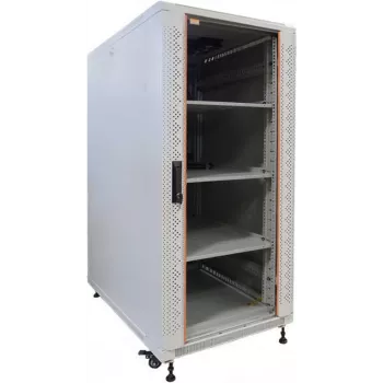IT-BUDGET 19 inch tinklo spintos SRK komplektas - 22U - 600x600 mm - stiklinės/plieninės durys - 4 aktyvūs ventiliatoriai - PDU - lentynos - iš anksto surinkta - šviesiai pilka (99ITB19SRK2266GGM)