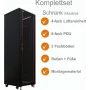 IT-BUDGET 19 inch Tinklo spintos SRK komplektas, 38U, 600x600 mm, stiklinės priekinės durys, vientisos galinės durys, 4 aktyvūs ventiliatoriai, PDU, lentynos, surinkta, juoda 99ITB19SRK3866GSM