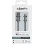 PowerRay PR-DCUL200TGY MFi sertifikuotas USB-A į Lightning pintas kabelis, 2 m, tekstilės pilkas