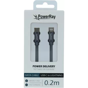 PowerRay USB-C į Lightning duomenų kabelis 0,2 m tekstilinis pilkas PR-DCCL020TGY