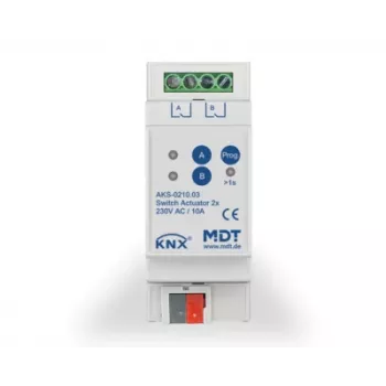 MDT KNX perjungimo aktorius 2 kanalų, 2TE REG, 10A, 230V AC AKS-0210.03