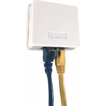 IT-BUDGET Cat.6A UTP tinklo lizdas, 2 x RJ45, baltas, horizontalus kabelio įėjimas, PoE+ 90ITBDDAPE