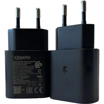 PowerRay PR-TA800EBE 18W USB-C PD sieninis įkroviklis, EU 2 kontaktų, juodas, didmeninė pakuotė