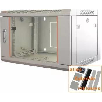 IT-BUDGET 19 inch tinklo spintelė SWA - 4U - 570 x 450 mm - stiklinės durys - nuimami šonai - montuojama ant sienos/grindų - priedų rinkinys - šviesiai pilka (90ITB19WS4645GG)