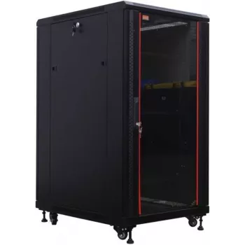 IT-BUDGET 19 inch tinklo spintelė SRK - 22U - 600x800 mm - stiklinės priekinės durelės / vientiso plieno galinės durelės - surinkta - juoda (99ITB19SRK2268GSNM)