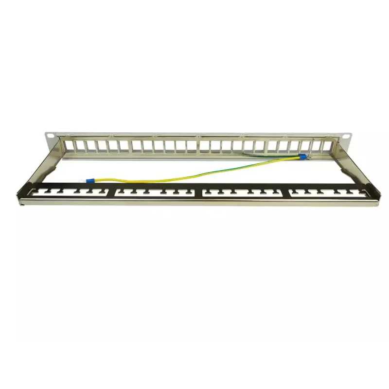 IT-BUDGET 19 inch 24 prievadų Keystone patch panelis, 1U, tuščias, šviesiai pilkas 90ITBMT24PORTG