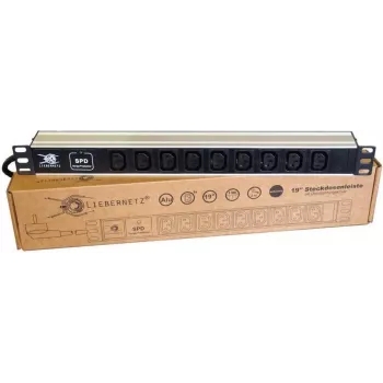 Liebernetz 19 inch 1U Rackmount PDU, 9x C13 lizdai, apsauga nuo viršįtampių, aliuminis, juoda/sidabrinė (90LNSDL199KKSP)