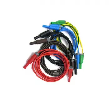 HT INSTRUMENTS KIT TLS-5 saugos matavimo laidų rinkinys, 5 laidai, 2 m, 4 mm izoliuoti bananų kištukai, CAT IV 600V / CAT III 1000V, 16 A, silikonas, raudona/juoda/mėlyna/žalia/geltona 2008250