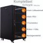 IT-BUDGET 19 inch tinklo spintos SRK komplektas - 18U, 600x800 mm, stiklinės priekinės durelės, vientisos galinės durelės, 4 aktyvūs ventiliatoriai, PDU, lentynos, iš anksto surinkta, juoda 99ITB19SRK1868GSM