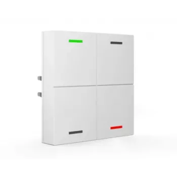 MDT BE-TAL63T4.01 KNX stiklinis mygtukų jutiklis 4-ių kanalų su RGBW būsenos LED, temperatūros, artumo ir šviesumo jutikliais, Studio White Glossy