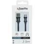 PowerRay Duomenų kabelis PR-DCUC200TBK, USB-A į USB-C, 2,0 m, tekstilinis juodas, blisteris