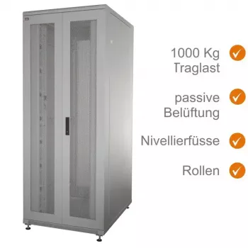 IT-BUDGET 19 inch serverio spintos SRK - 42U - WxD 800x1000 mm - perforuotos dvigubos priekinės ir galinės durelės - kabelių kanalai - surinkta - šviesiai pilka (99ITB19SRK42810DTGNM)