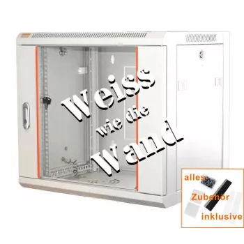 IT-BUDGET 19 colių tinklo spintelė SWA - 12U - 570x600 mm - stiklinės durelės - nuimami šonai - montuojama ant sienos arba grindų - priedų rinkinys - grynai balta (90ITB19WS1266GW)