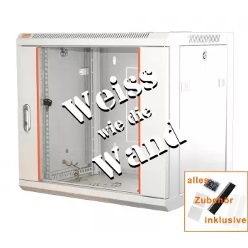 IT-BUDGET 19 colių tinklo spintelė SWA - 12U - 570x600 mm - stiklinės durelės - nuimami šonai - montuojama ant sienos arba grindų - priedų rinkinys - grynai balta (90ITB19WS1266GW)
