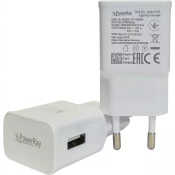 PowerRay įkroviklis PR-TA20EWE, EU specifikacija, 2 kontaktų su CE, 2000mAh, baltas, didmeninė pakuotė (PR-TA20EWE)