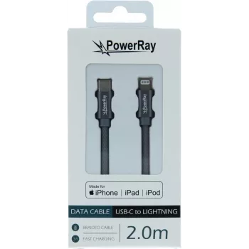 PowerRay USB-C į Lightning MFi pintas kabelis 2m pilkas PR-DCCL200TGY