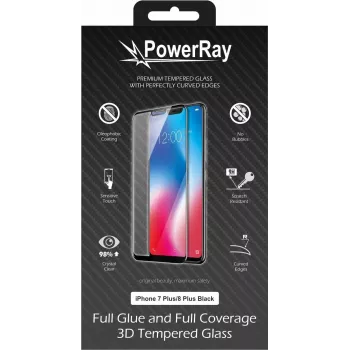 PowerRay Ultra Durable 3D Full Glue Glass ekrano apsauga iPhone 7 Plus / 8 Plus, juoda PR-3DFGIPH8MBL