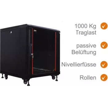 IT-BUDGET 19 inch tinklo spintelė SRK - 12U - 600x800 mm - stiklo/plieno durelės - išardoma - juoda (90ITB19SRK1268GSN)