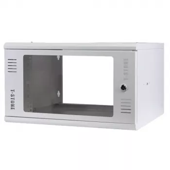 IT-BUDGET 19 colių sieninis spintos korpusas T-STONE, 6U, 450 mm gylio, stiklinės durelės, rakinamas, baltas (90ITBTSWV6545GW)