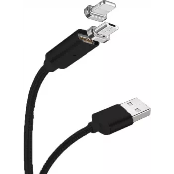 CYOO magnetinis USB įkrovimo ir duomenų kabelis - 2-in-1 Micro USB ir Lightning į USB - 1 m - juodas
