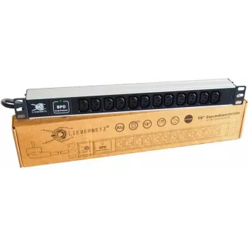 Liebernetz 19 inch Rackmount PDU, 12x C13 lizdai, apsauga nuo viršįtampių, SCHUKO kištukas, aliuminis, juodas 90LNSDL1912KKSP