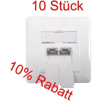 IT-BUDGET SPAR-PACK: 10 x Cat.6A duomenų lizdai, 2 x RJ45 prievadai, ekranuoti, horizontalus kabelio įvedimas, palaiko PoE+, balti (ZAA90ITBDDSW)