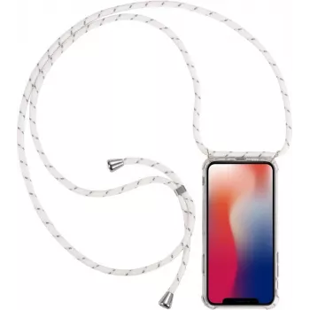 CYOO kaklo pakabuko dėklas su rankenos dirželiu Apple iPhone 12 Pro Max (6,7 inch) - baltas silikoninis CY122107