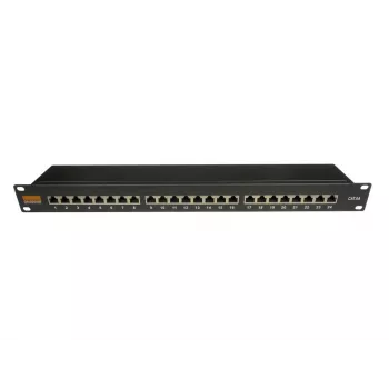 IT-BUDGET 19 inch Cat.6A ekranuotas 24 prievadų patch panelis, trumpo gylio, PoE+, 1U, juodas 90ITBPP6A1S