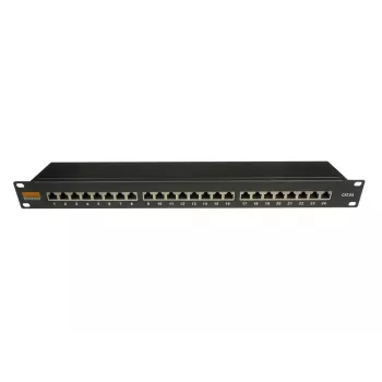 IT-BUDGET 19 inch Cat.6A ekranuotas 24 prievadų patch panelis, trumpo gylio, PoE+, 1U, juodas 90ITBPP6A1S