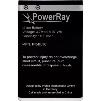 PowerRay baterija PR-BL5C, skirta Nokia E50, N70, N91, 6600, 1100 mAh, urminė (Bulk)