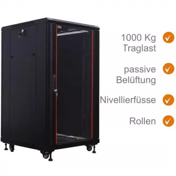 IT-BUDGET 19 inch tinklo spintelė SRK - 18U - 600x600 mm - stiklinės/plieninės durys - išskaidyta - juoda (90ITB19SRK1866GSN)