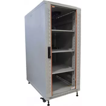 IT-BUDGET 19 inch tinklo spintelė SRK pilnas rinkinys 22U 600x600 mm stiklinės/vientisos durelės 4 ventiliatoriai PDU lentynos išardoma šviesiai pilka 90ITB19SRK2266GG