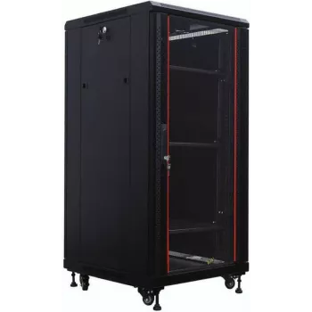 IT-BUDGET 19 colių tinklo spintelė SRK - 27U - 600x600 mm - stiklo/plieno durelės - išardoma (Flatpack) - juoda (90ITB19SRK2766GSN)