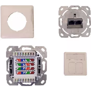 IT-BUDGET Cat.6A ekranuota įleidžiama tinklo duomenų rozetė, 2 x RJ45, gryna balta, PoE+ 90ITBDDRW