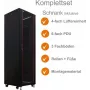 IT-BUDGET 19 inch tinklo spintos SRK komplektas 42U 600x600mm su stiklo/plieno durelėmis, 4 ventiliatoriais, PDU, lentynomis, surinkta juoda 99ITB19SRK4266GSM