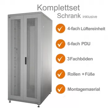 IT-BUDGET 19 inch serverio spintos SRK komplektas 42U 800x1000mm perforuotos dvigubos durys šviesiai pilka 90ITB19SRK42810DTG