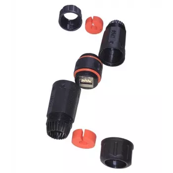 IT-BUDGET atsparus vandeniui RJ45 sujungėjas IP68 Cat.6A, skirta lauko ir pramonės naudojimui - 2 x RJ45 female - juodas (90ITBKK6AIP68)