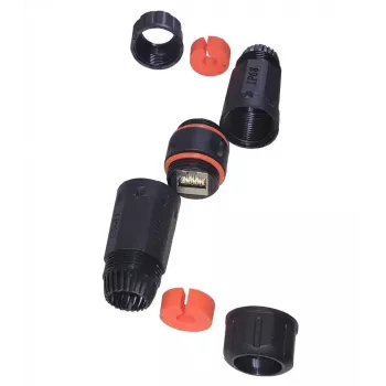 IT-BUDGET atsparus vandeniui RJ45 sujungėjas IP68 Cat.6A, skirta lauko ir pramonės naudojimui - 2 x RJ45 female - juodas (90ITBKK6AIP68)