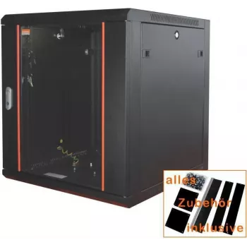 IT-BUDGET 19 inch tinklo spintelė SWA - 4U - 570 x 350 mm - stiklinės durelės - nuimami šonai - montavimas ant sienos/grindų - priedų rinkinys - juoda (90ITB19WS4635GS)