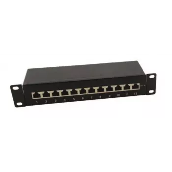 IT-BUDGET 10 colių pach panelis - ekranuotas - Cat.6A - 500MHz - 12 prievadų RJ45 - PoE+ - 1U - juodas (90ITB10PP6AS)