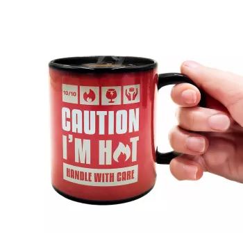 Mad Monkey Caution I am Hot termochrominis puodelis 320 ml, matinis juodas 2000152