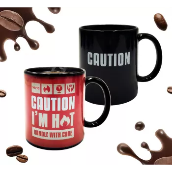 Mad Monkey Caution I am Hot termochrominis puodelis 320 ml, matinis juodas 2000152