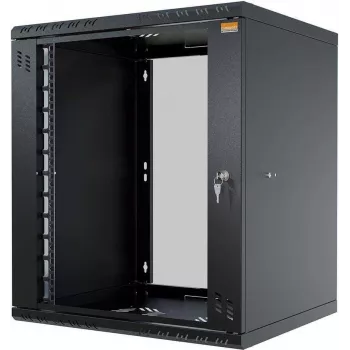 IT-BUDGET 19 inch Tinklo spintelė TAUNUS 12U 450mm gylio stiklinėmis durimis, rakinama, juoda 90ITB191245GS